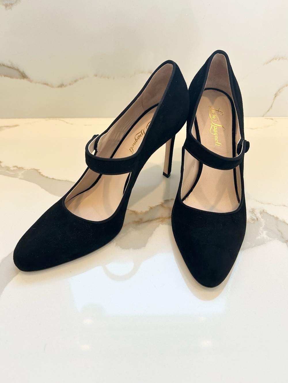 Luisa Spagnoli Black Suede Mary Jane Pumps IT 39 US 8.5 Made In Italy 🇮🇹